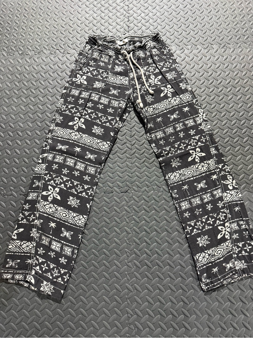 Brown & White Patterned Drawstring Pants